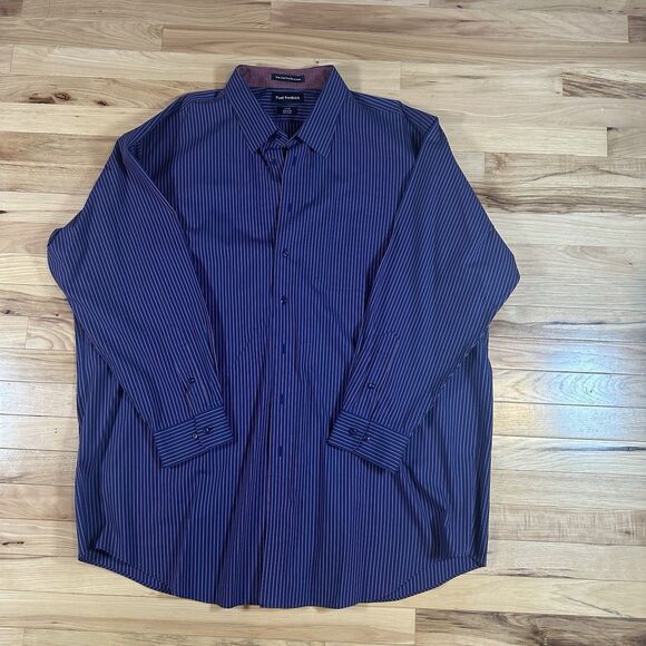 Paul Frederick Non-Iron 2 Ply Cotton Striped Mens Long Sleeve Dress Shirt 19x35 - Picture 1 of 6